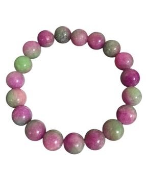 Tourmaline Gemstone Beaded Pink Green Stretch Bracelet